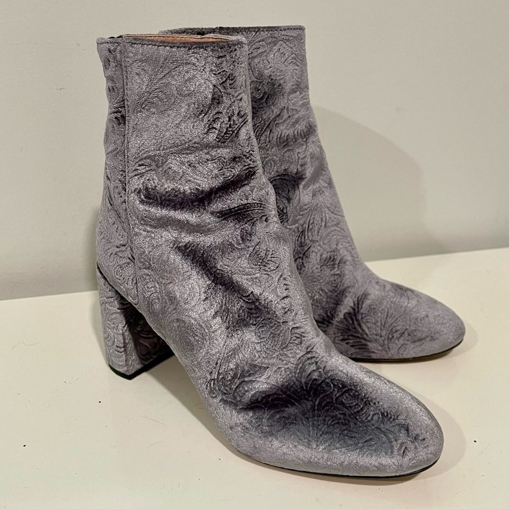 Lewit Lanzo Velvet Embossed Italian Leather Booties Grey Size 36.5 (US 6.5)